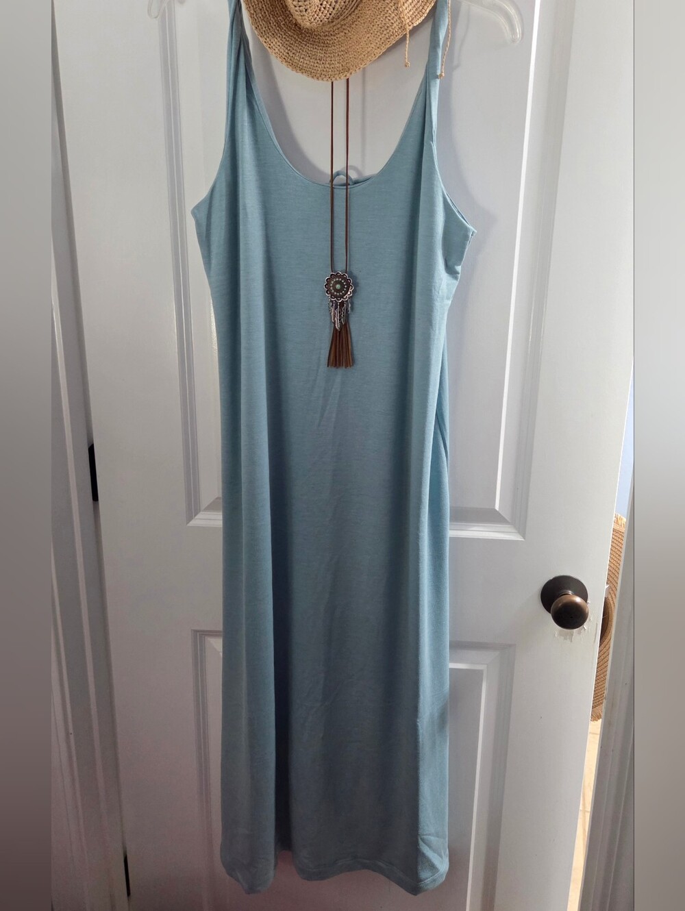 Zenana Outfitters Dusty Blue Scoop Neck Tank Maxi Dress